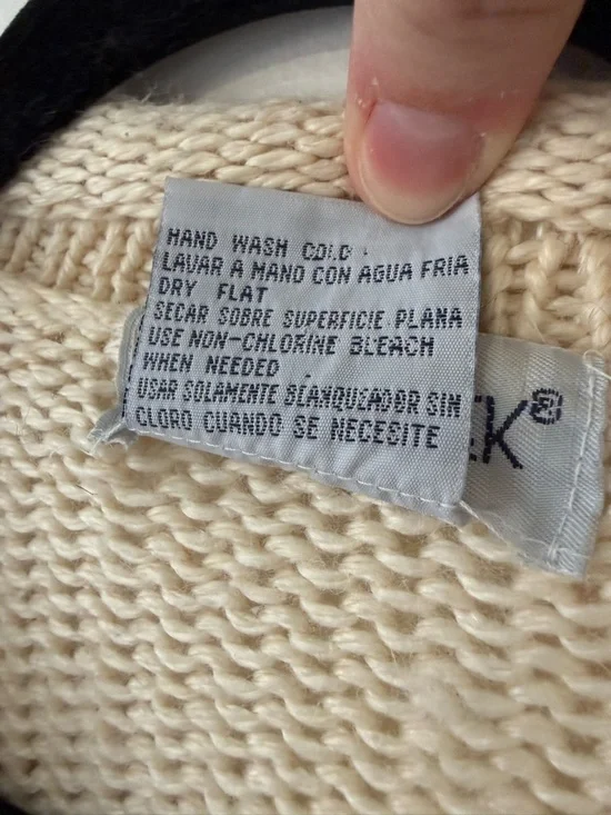 Vintage 90s Sz Lg Cottagecore Grandma Knit Chunky Neutral Sweater Patchwork Tan - Picture 5 of 16